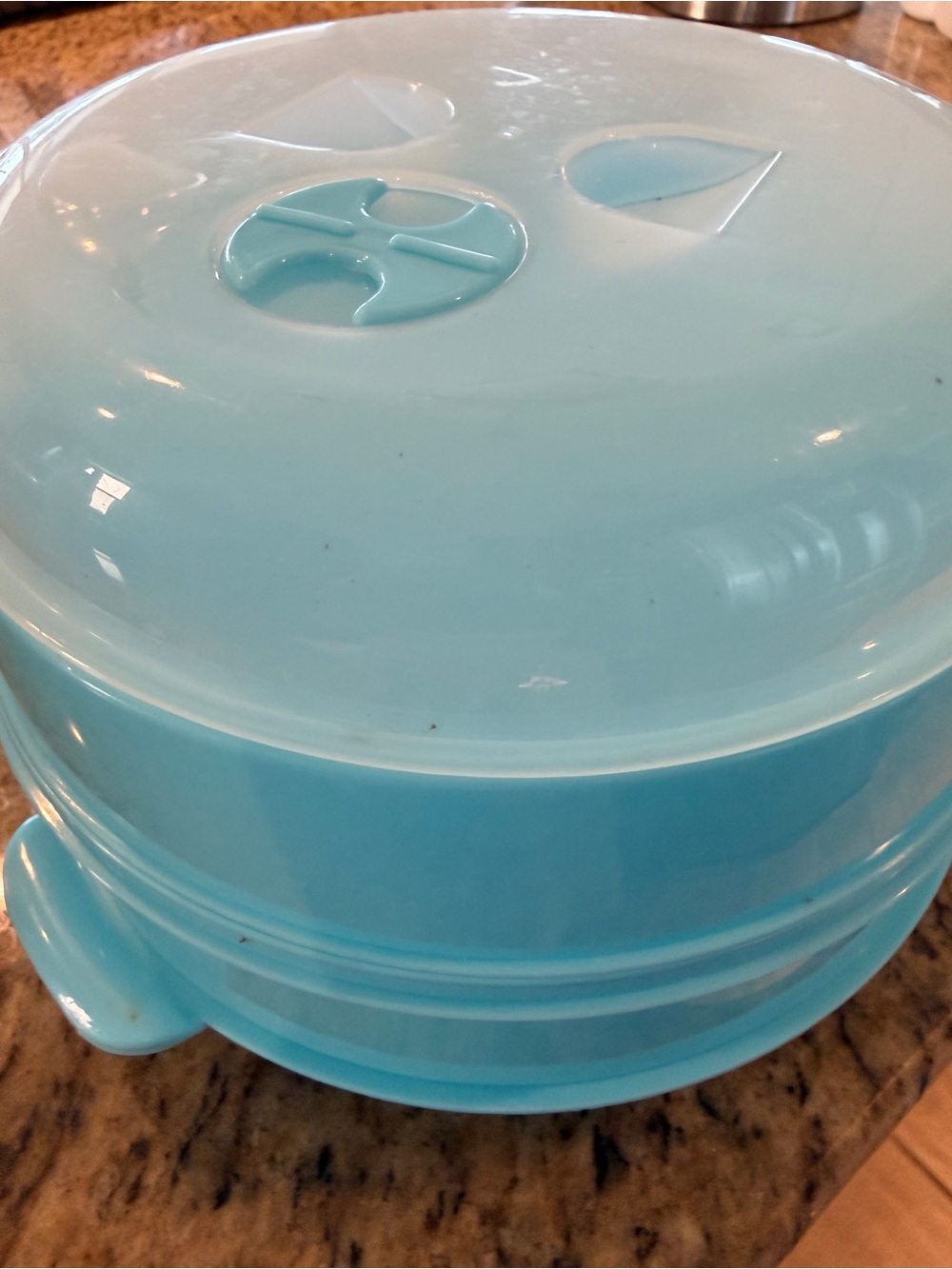 Aqua Blue 2-Tier Microwave Steamer Set w/ Lid – Vented Steaming Trays